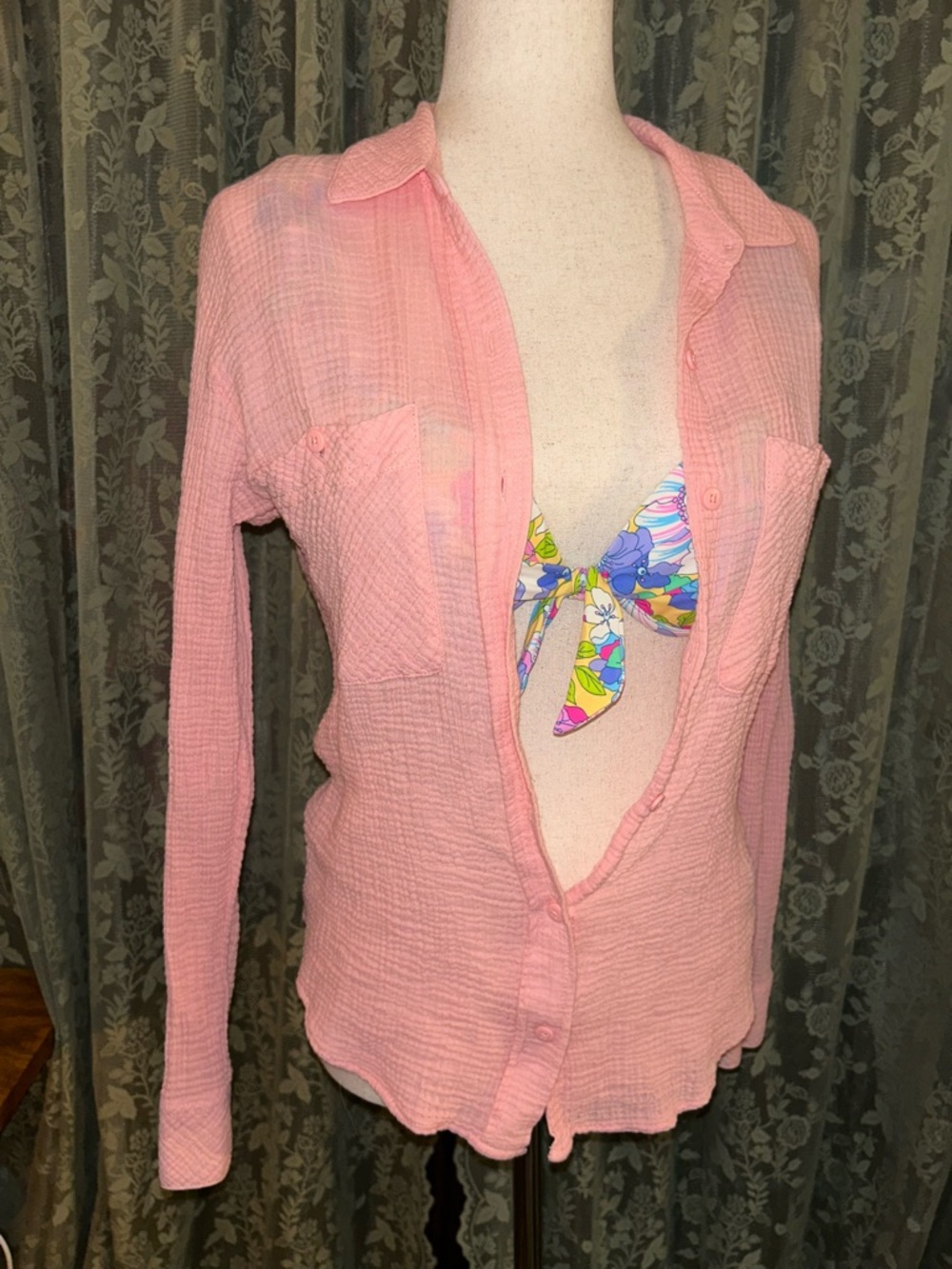 100% Cotton Button-Down Gauze Shirt or Beach Swim Cover Up